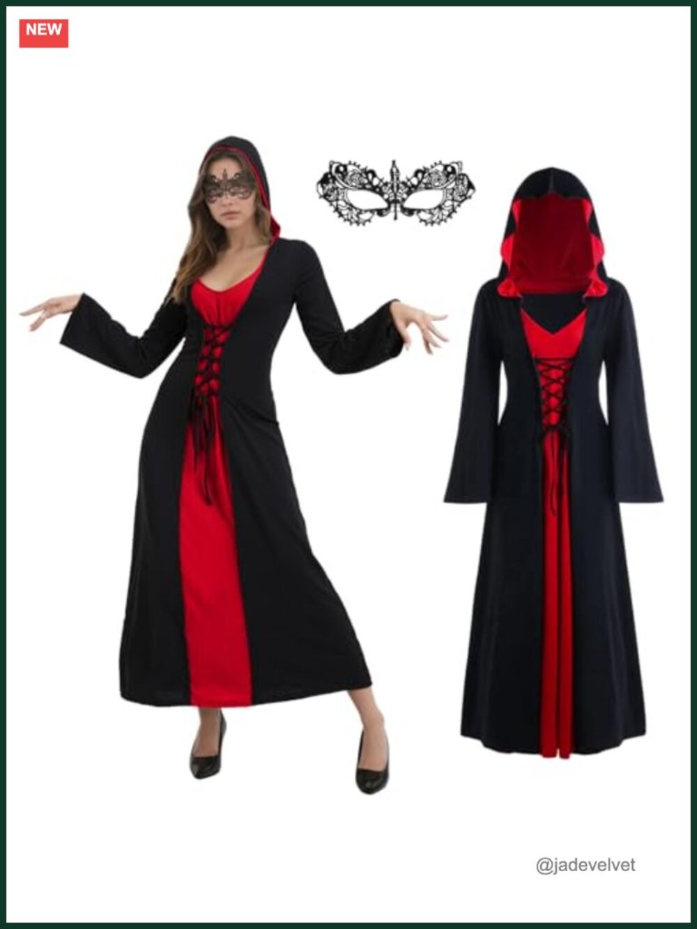 Women's Medieval Hooded Maxi Dress Halloween Costume Robe